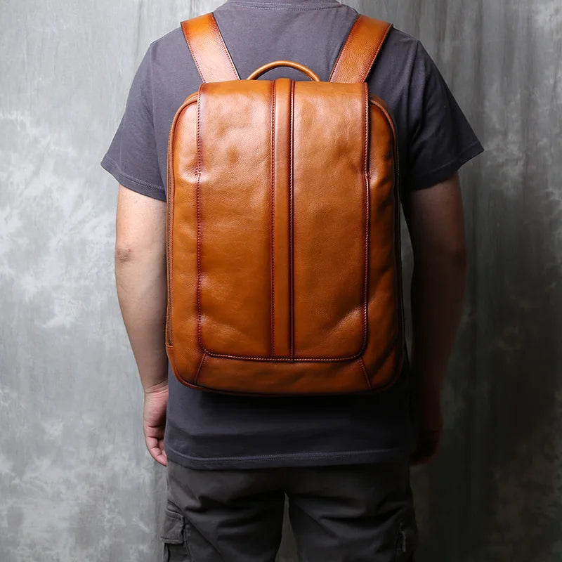Men's Retro Cowhide Backpack | Stylish Large Capacity Leather Bag