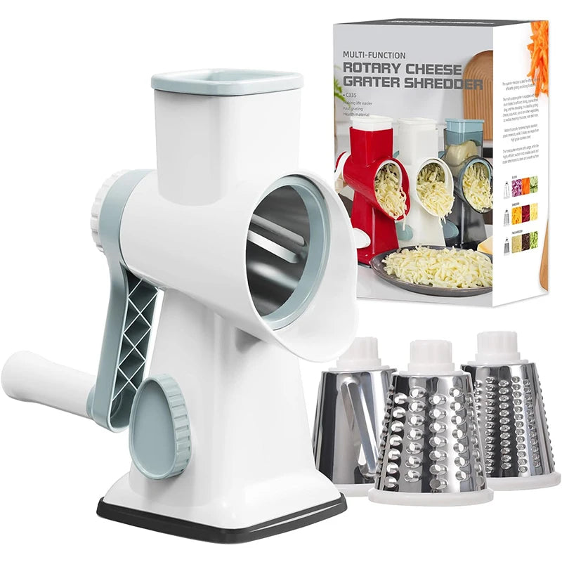 Versatile 3-in-1 Rotary Cheese Grater | Manual Vegetable Slicer