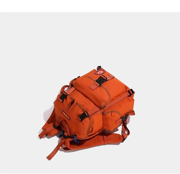Unisex Casual Orange Nylon Waterproof Backpack | Large Capacity