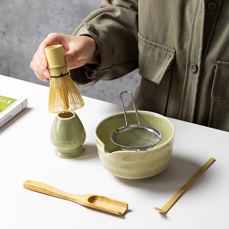 Juego completo de té Matcha con batidor de bambú y accesorios