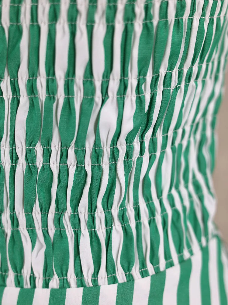 Elegant Green Striped Off Shoulder Maxi Dress for Women