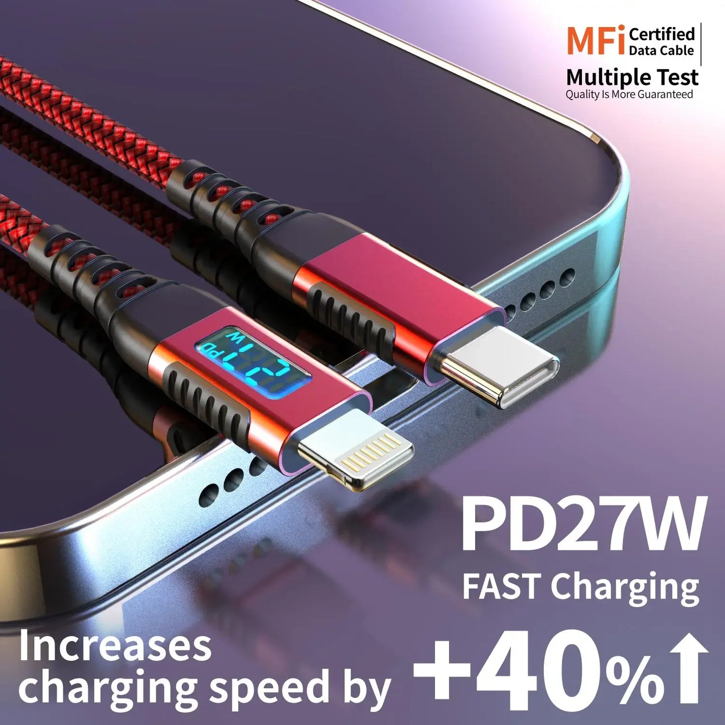 MFi-Certified USB-C to Lightning Fast Charging Cable with LED Display