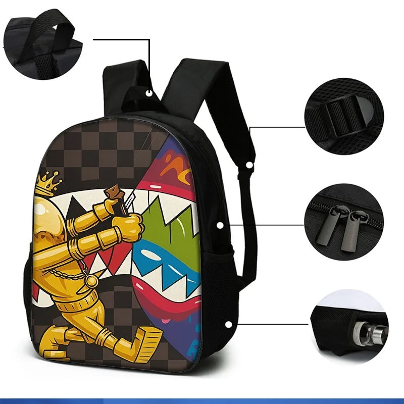 3pcs Crocodile Mouth Print Backpack Set | Lightweight Travel Bags
