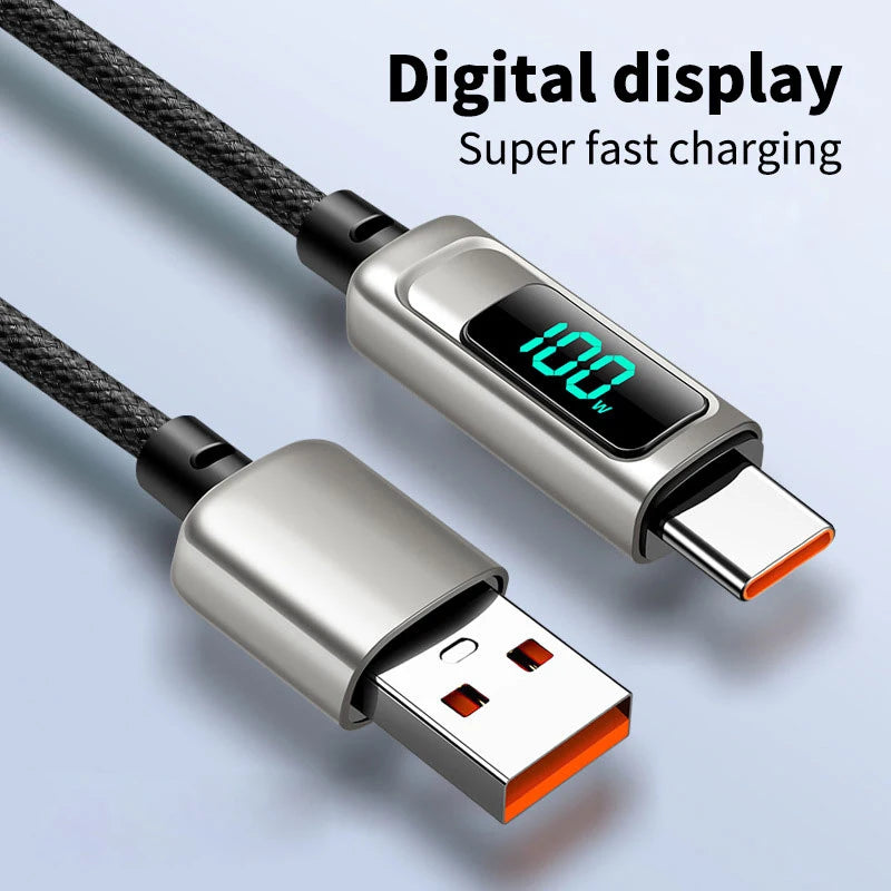 USB A to Type C LED Display Charger Cable | Fast Data Transfer