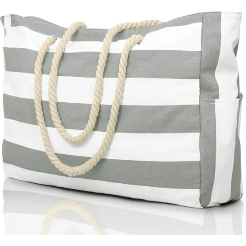 Large-Capacity Striped Waterproof Beach Tote Bag | Sand-Proof Storage