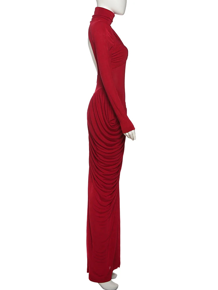 Elegant Autumn Maxi Dress | Turtleneck Full Sleeve Womens Dress