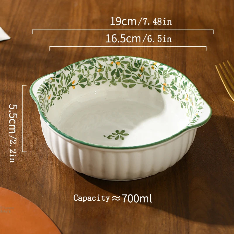 Ceramic Bowl Plate Set | Double Ear Floral Dinnerware
