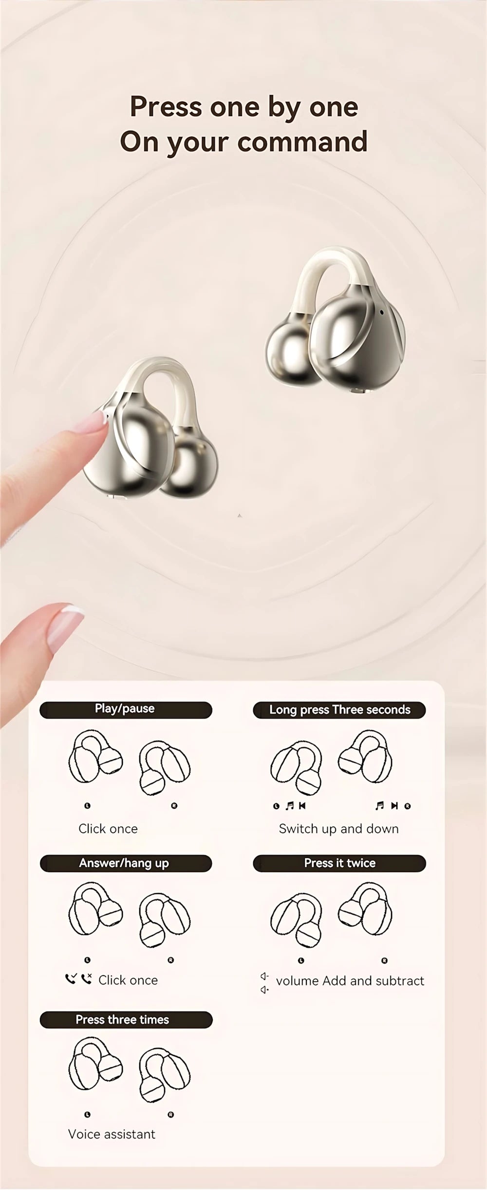 Bluetooth 5.3 Wireless Ear Clip Earphones | Noise Reduction Sports Earbuds