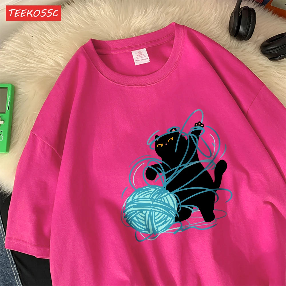 Cute Cartoon Cat Oversized Women's T-Shirt | Summer Casual Style