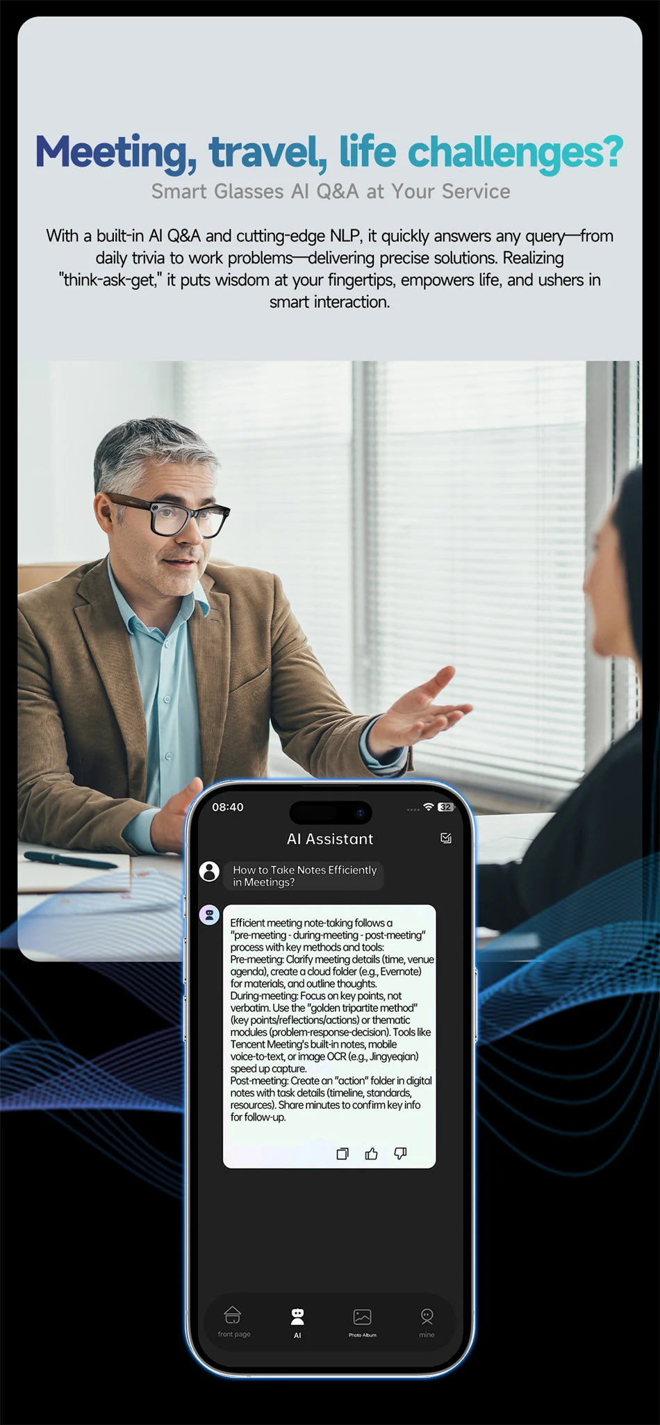 AI Smart Glasses with 8MP Camera & Bluetooth Features
