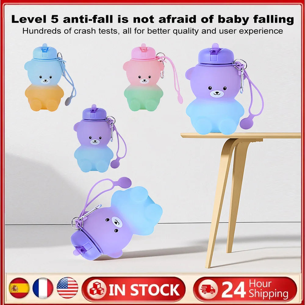 600ml Collapsible Water Bottle | Cute Bear Water Bottle for Sports