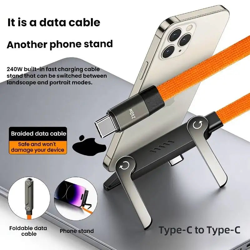 240W Elbow Fast Charging Type-C Cable & Phone Holder Stand