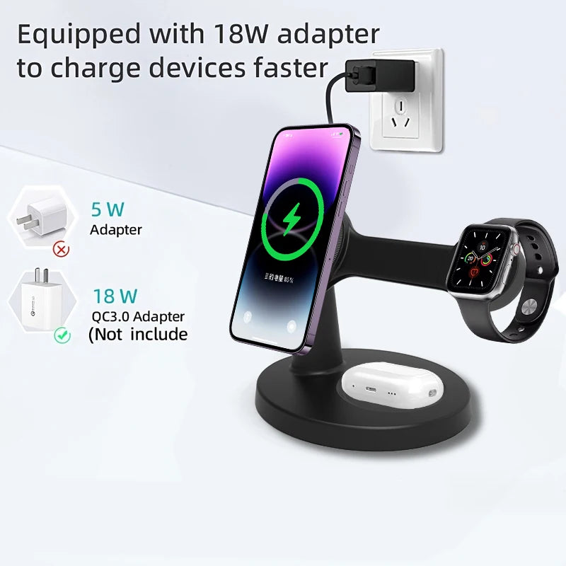 3-in-1 Magnetic Wireless Charging Stand | Fast Charging Station