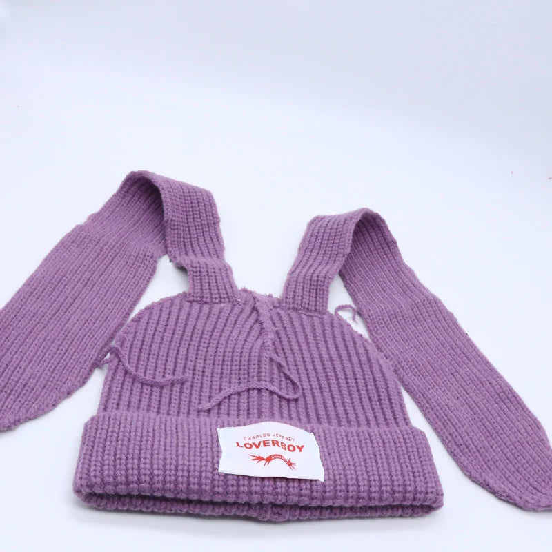 Unisex Long Fox Ears Knitted Beanie | Y2K Bunny Rabbit Hat