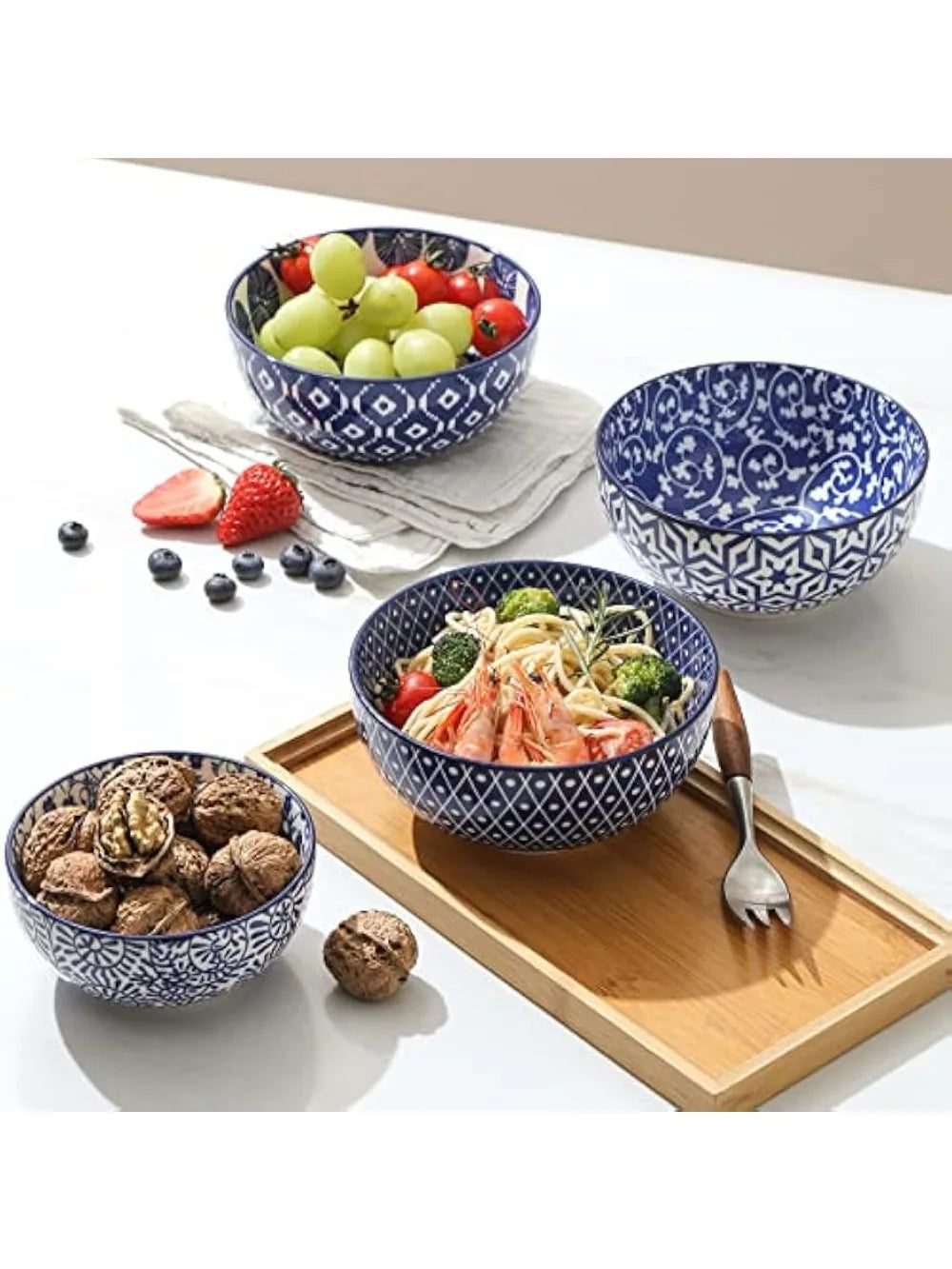 Set of 6 Vintage Blue Ceramic Cereal Bowls – Perfect for Meals