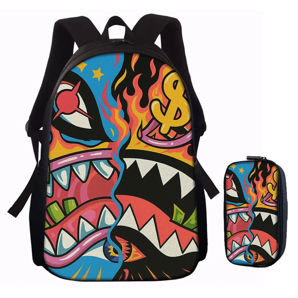 Trendy Shark Graphic Backpack Set | Stylish & Functional for All