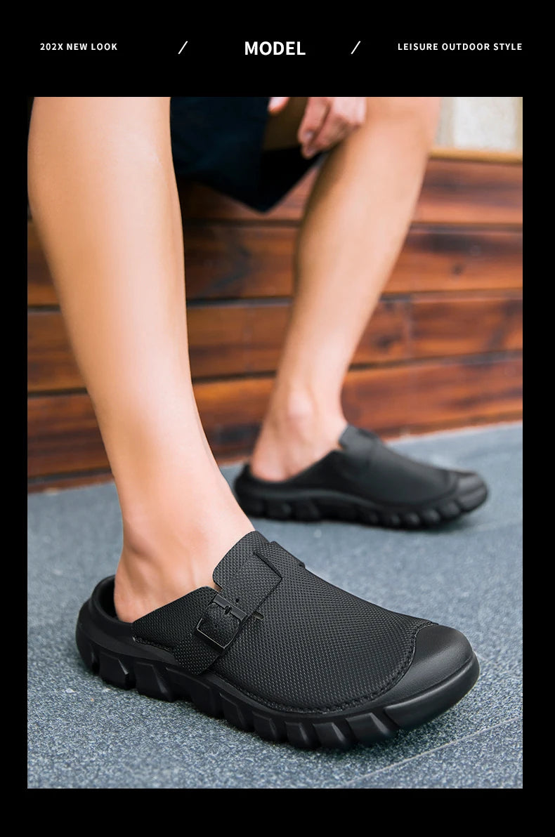 Summer Mens Casual Shoes Mesh Breathable Half Slippers Fashion Walking Sneakers Handmade Male Sandals Lightweight Non-slip Clogs