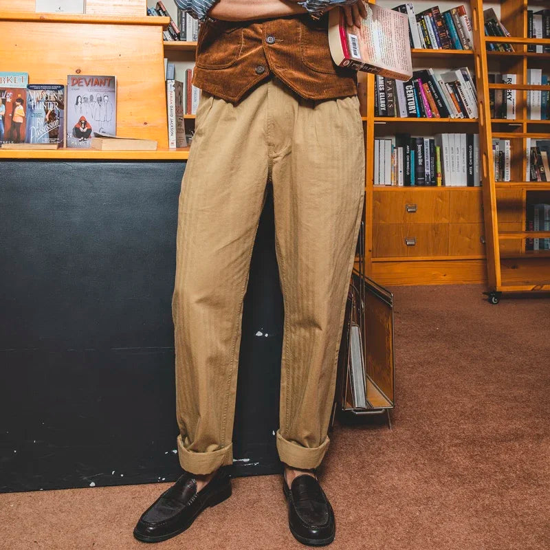 Men's Herringbone Cotton Gurkha Pants for Casual Style
