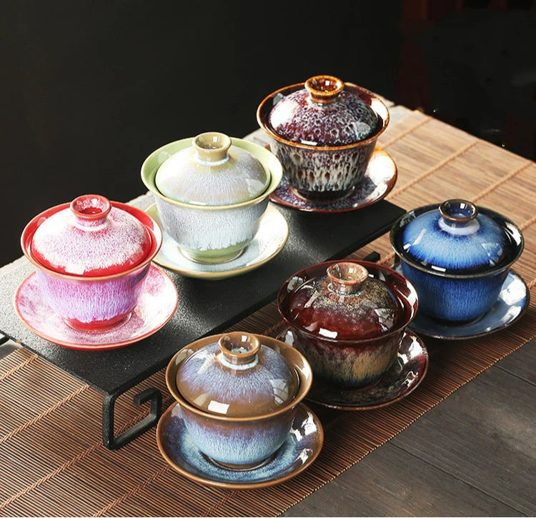 Elegante Juego de Té Kungfu Gaiwan de Cerámica Vintage | Perfecto para Ceremonia