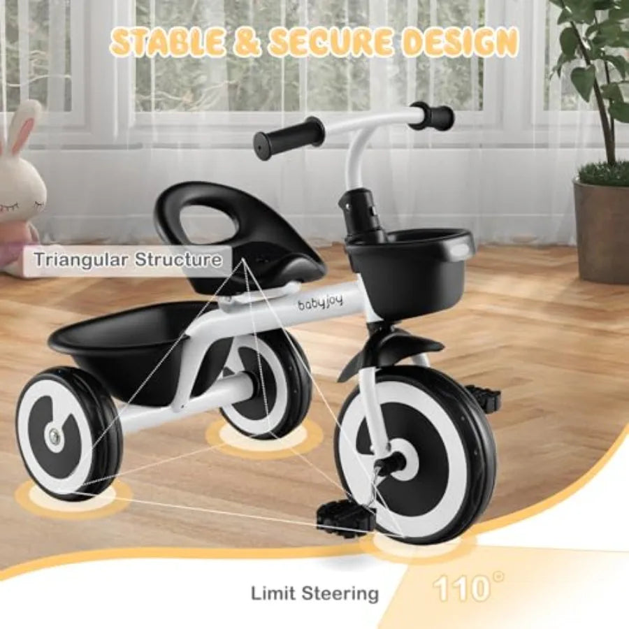 Adjustable White 3-Wheel Toddler Tricycle | Safe & Fun Ride