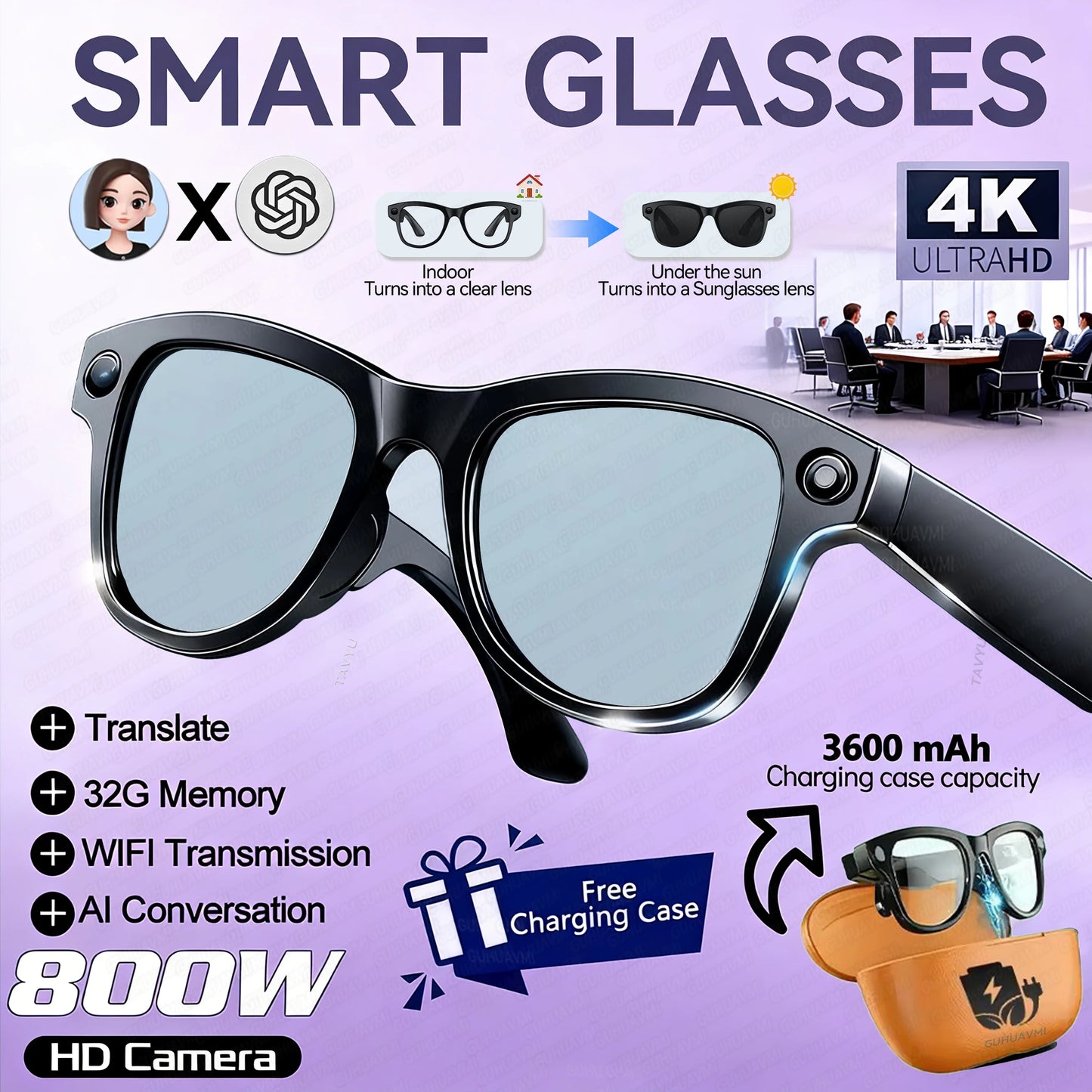 AI Smart Glasses | Real-Time Translation, Video Recording & Music