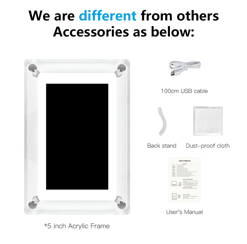 5-Inch Acrylic Digital Photo Frame | USB Charging & Video Playback