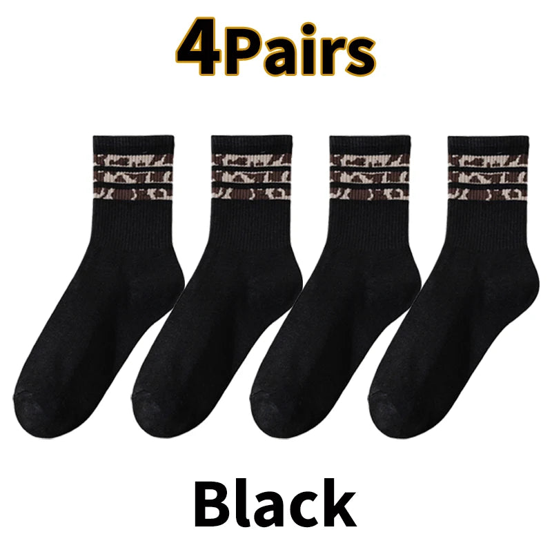 4 pares de calcetines deportivos de algodón con estampado de leopardo para mujer | Modernos y cómodos