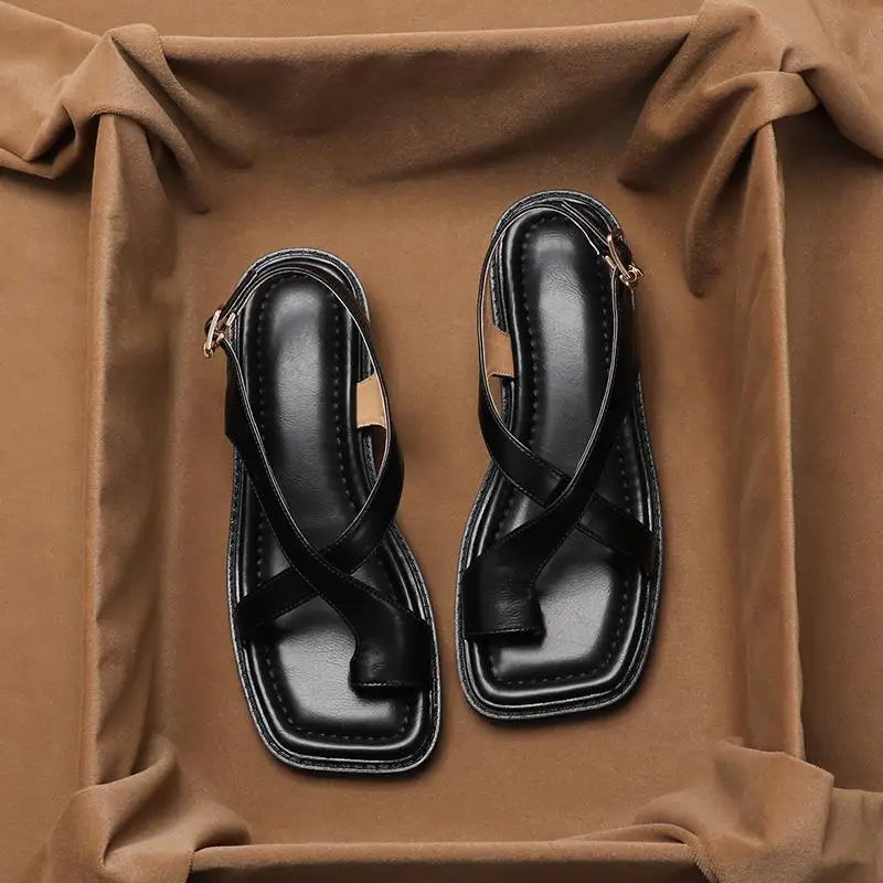 Women's Retro French Style Buckle Sandals | Comfort & Style