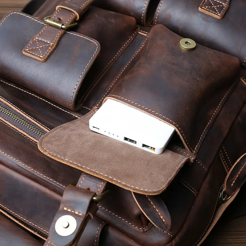 Men's Retro Genuine Leather Backpack | Spacious Multi Pocket Design