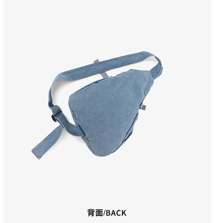Vintage Washed Denim Sling Bag Man Woman Multifunction Retro Large Capacity Portable Motorcycle Chest Bag