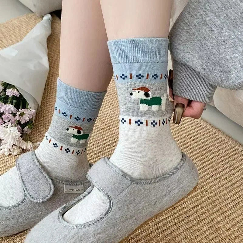 Cute Mid-Calf Socks with Adorable Kitten & Puppy Patterns