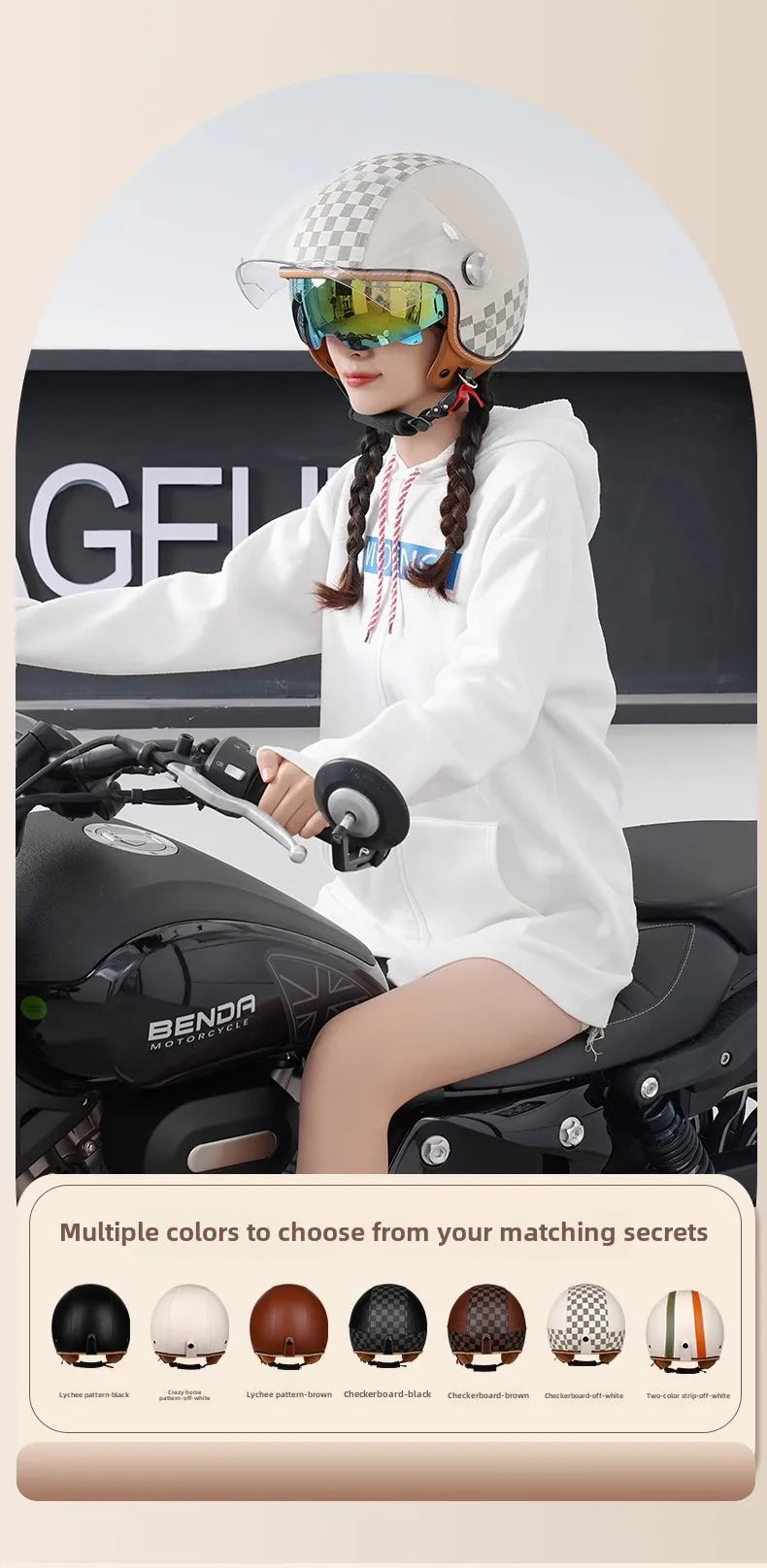 3/4 Open Face Motorcycle Helmet with Dual Sun Visor for All Riders