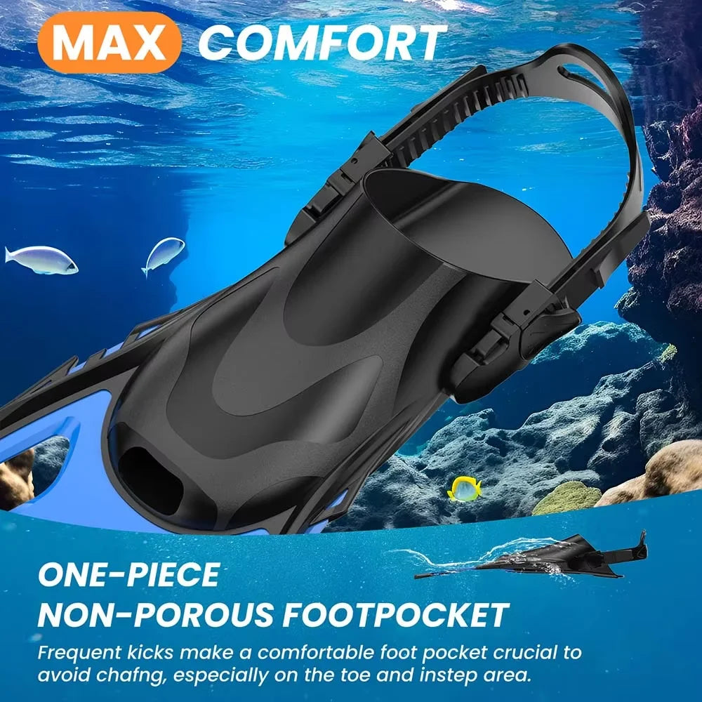 Swim Flippers Snorkel Fins Short Diving Frog Shoes Duck Webs Adjustable Silicone Travel Size Open Heel For Adult Men Women Youth