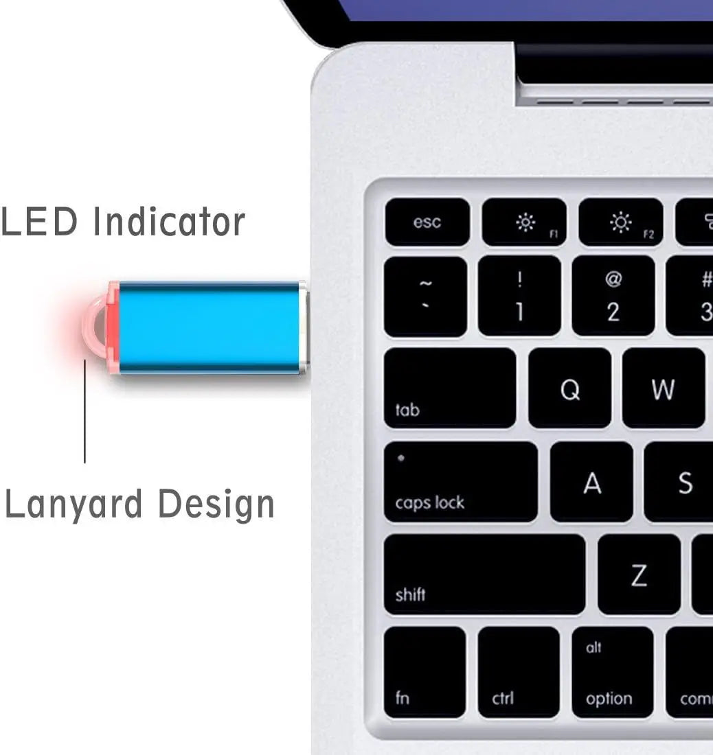 32GB High-Speed USB Flash Drive with LED Indicator & Keychain Loop