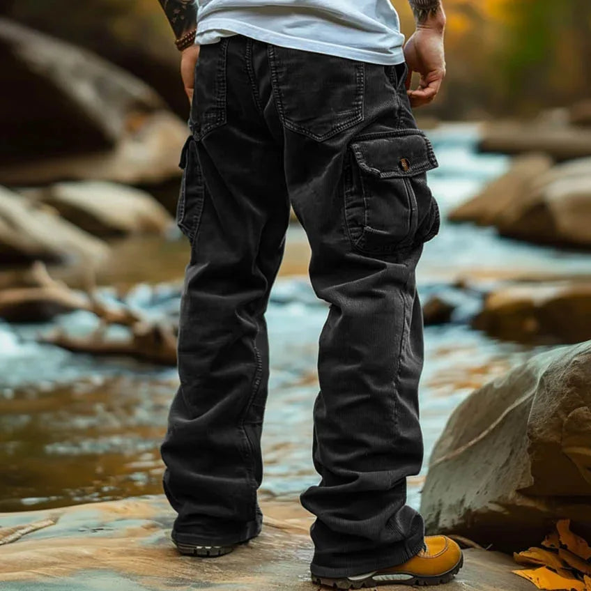 Men’s Corduroy Cargo Pants Autumn Winter Retro Workwear Joggers Relaxed Fit Multi-Pocket Streetwear Fashion Plus Size Trousers