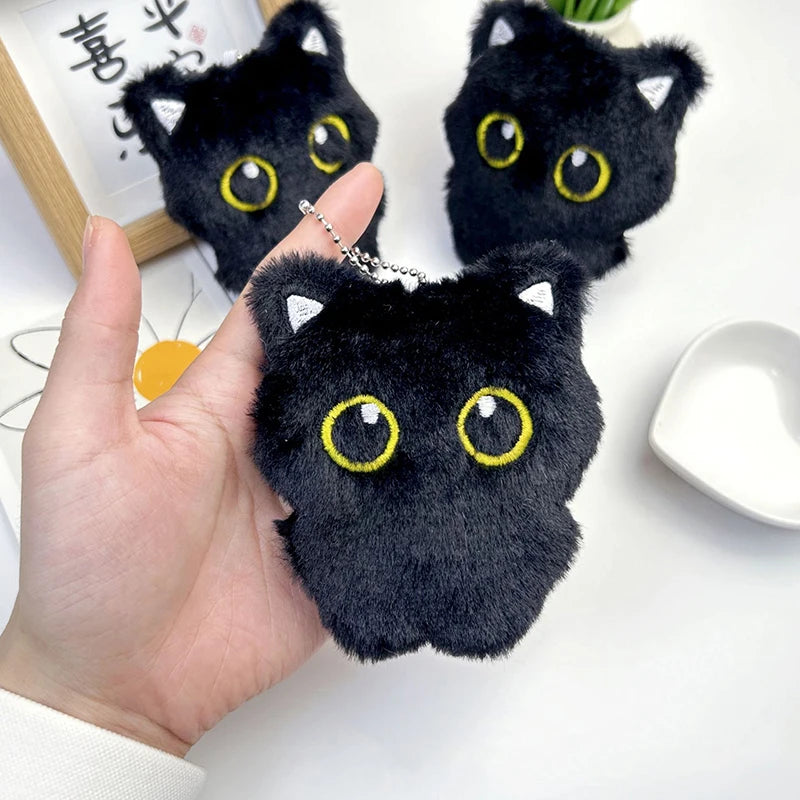Cute Cartoon Black Cat Plush Keychain | Novelty Backpack Accessory