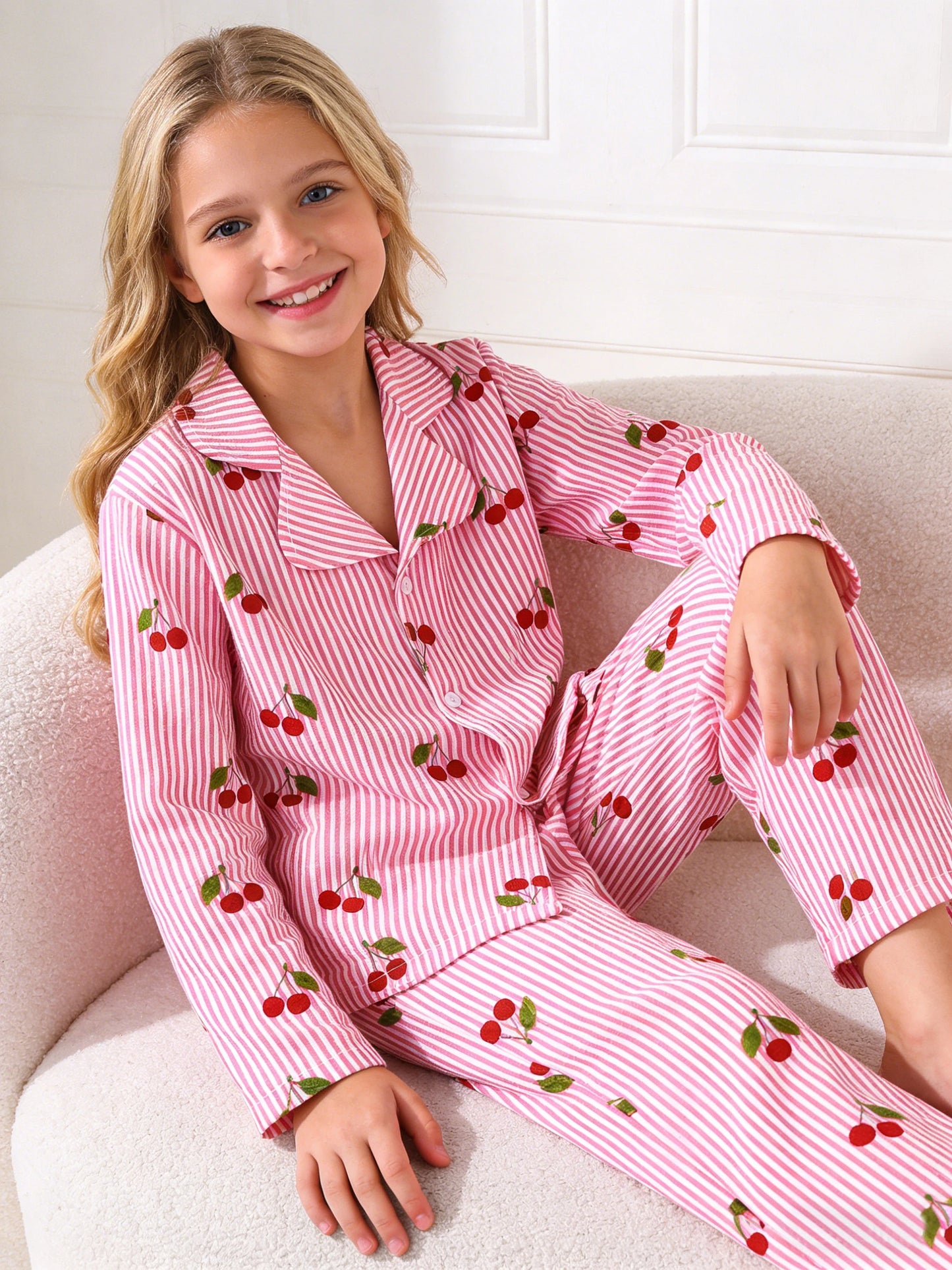 Girls' Cherry Sleepwear & Pants Set | Cozy Home Wear for All Seasons