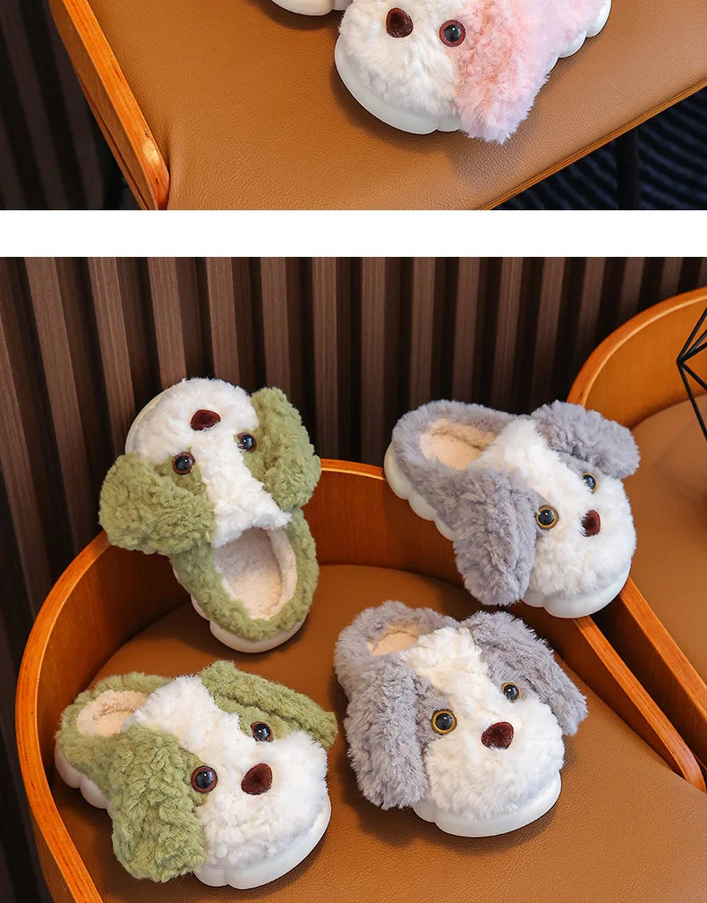 Cute Puppy Plush Slippers for Kids | Non-Slip Cozy Footwear