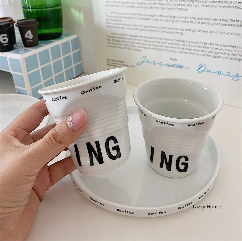 Elegant Korean Style Ceramic Coffee Mug | Nordic Design Tumbler