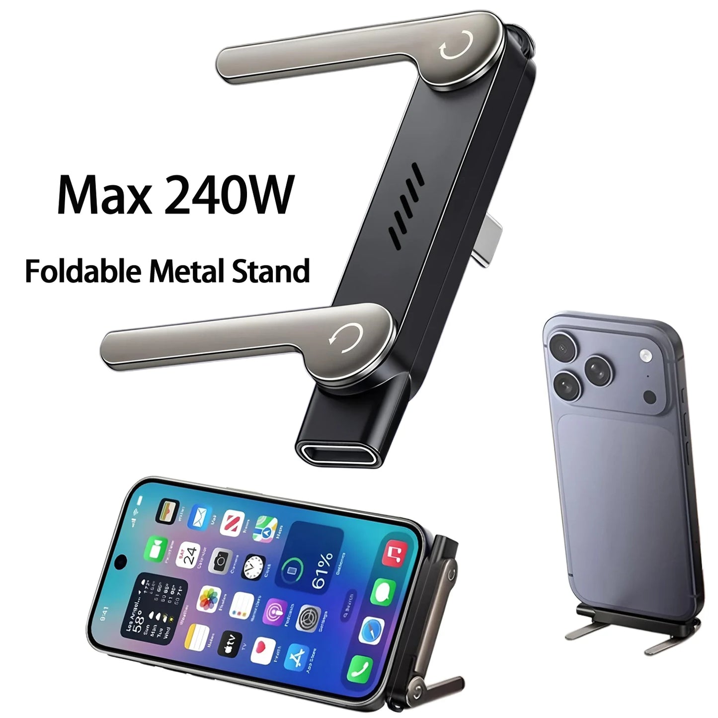 240W USB Type C Flat Charger & Foldable Phone Holder