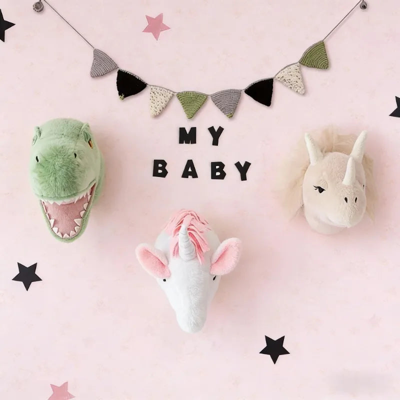 Animal Head Wall Decor | Cute Plush Animal Hanging Mounts for Kids