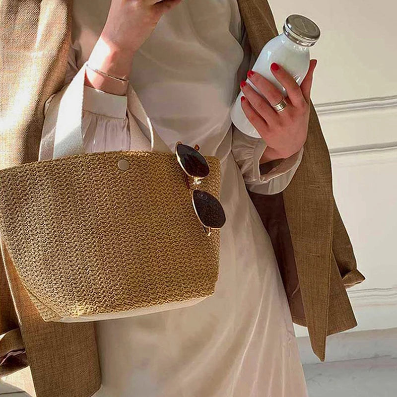 Elegant Straw Woven Handbag | Casual Beach Tote Bag for Ladies