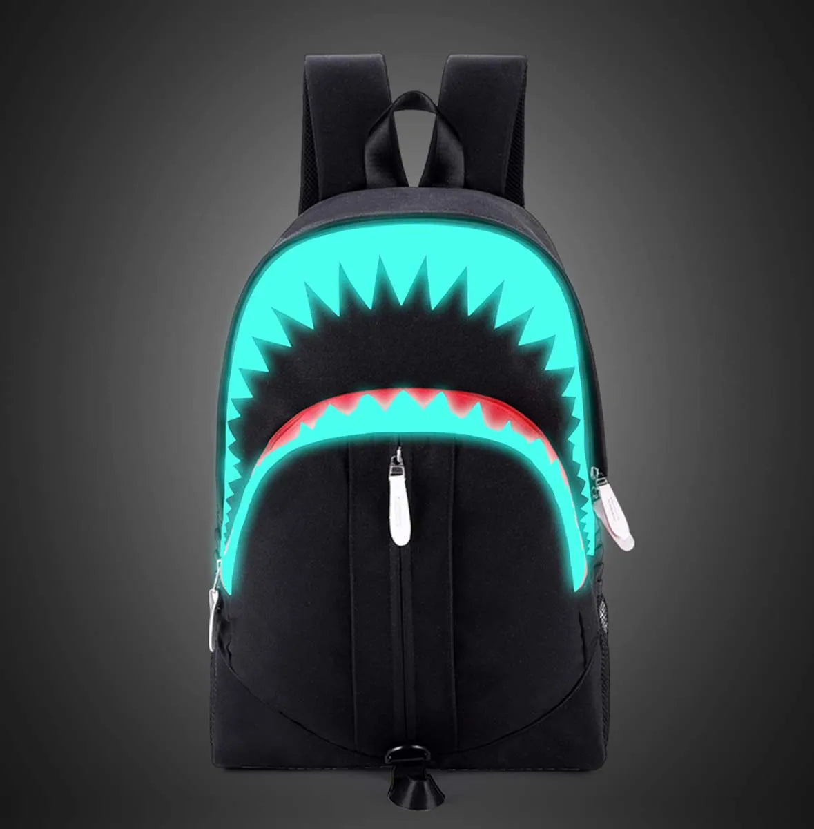 Luminous Shark Mouth Backpack | USB Laptop Travel Bag for Teens