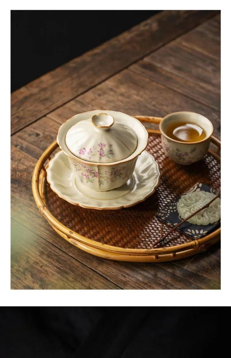 Retro Ceramic Tea Brewing Cup Set | Elegant Anti-Scald Teacup