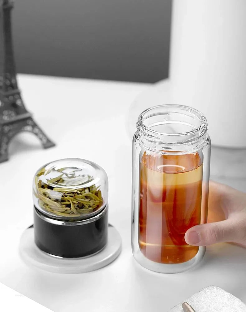 High Borosilicate Glass Double Layer Tea Infuser Water Bottle