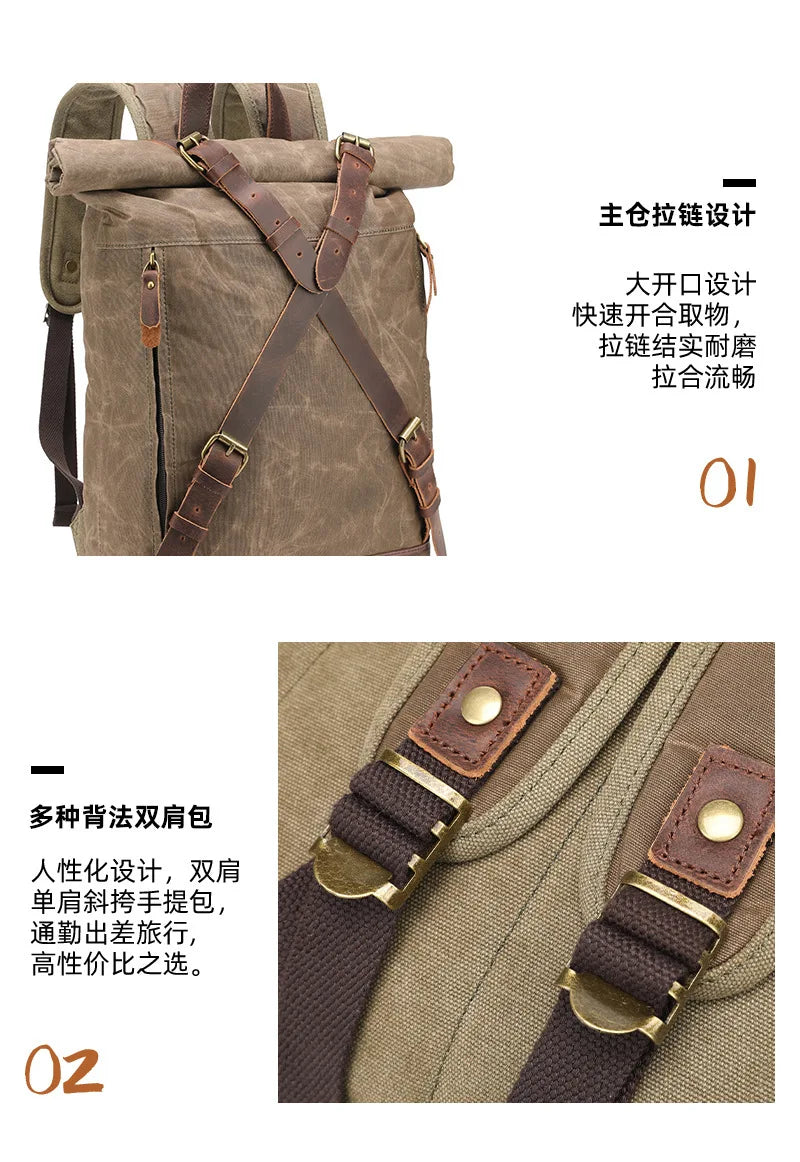 Retro Waterproof Oil Wax Canvas Travel Backpack | Unisex Design