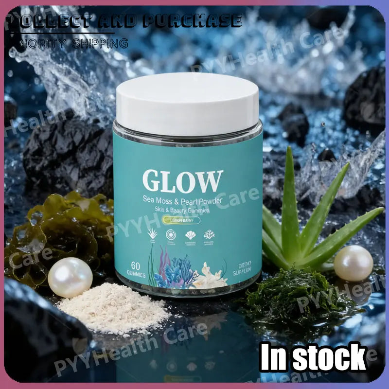 Sea Moss Glow Gummies with Vitamin C & E Moss & Pearl Powder Daily Nutritional Supplement Lemon Berry Flavor, 60 Gummies