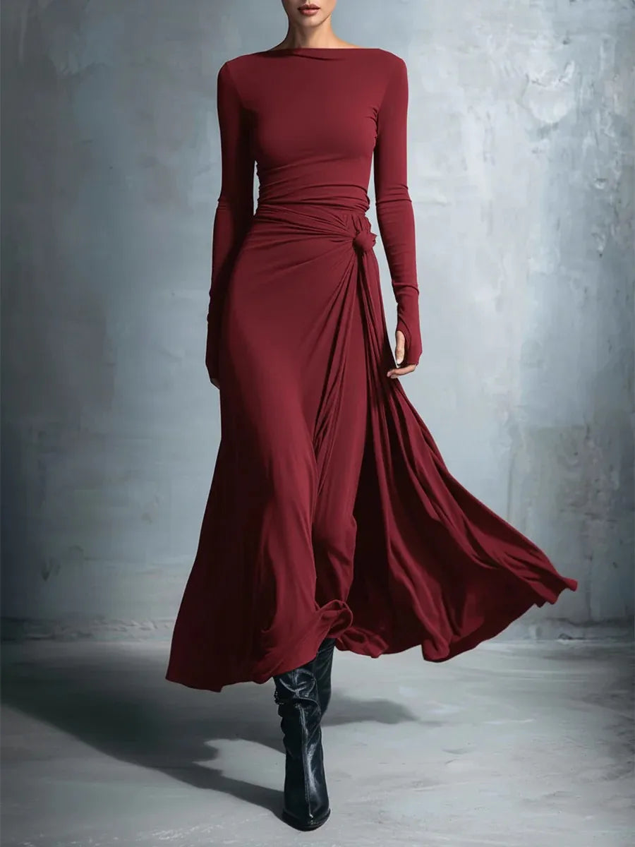 Elegant Long Sleeve Ruched Maxi Dress for Women | Autumn Fashion