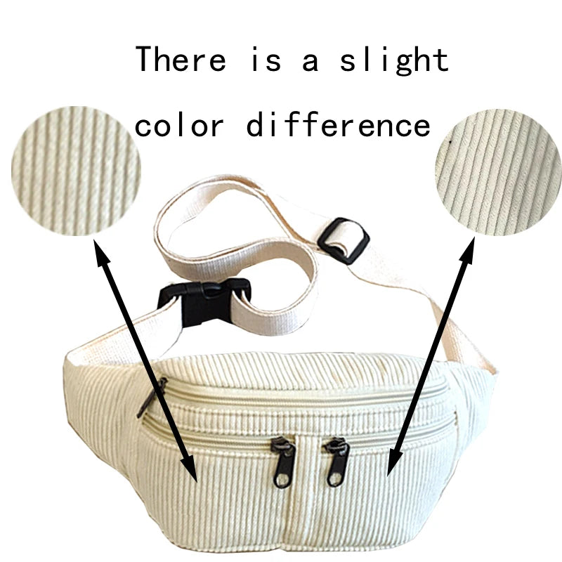 Trendy Multi-color Corduroy Waist Bag | Versatile Fanny Pack