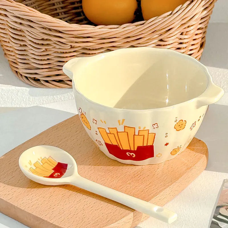 Cute French Fries Ceramic Bowl & Spoon Set | Perfect for Any Meal
